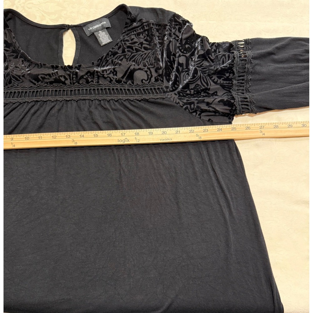 Liz Claiborne Bell Sleeve Top Womens XL Black Velvet Burnout Paisley Whimsigoth - Picture 8 of 12